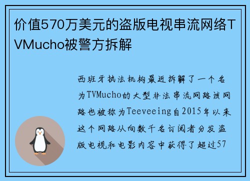 价值570万美元的盗版电视串流网络TVMucho被警方拆解