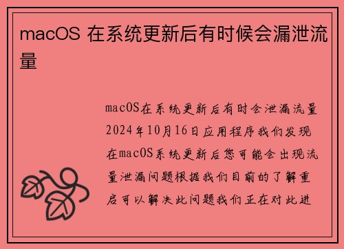 macOS 在系统更新后有时候会漏泄流量 